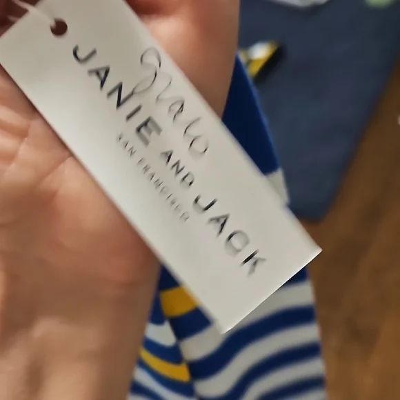 Janie and Jack Blue Sweater with Yellow and White Stripes - Picture 4 of 6